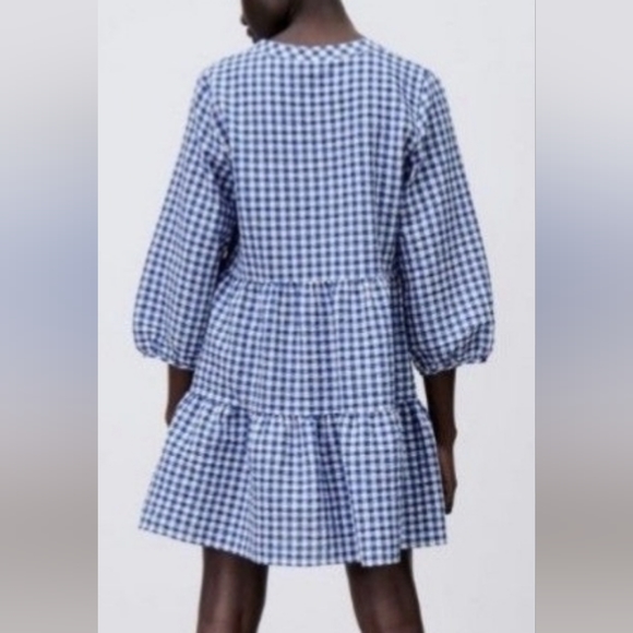 Zara Gingham Tiered Mini Dress Size L - Picture 3 of 11